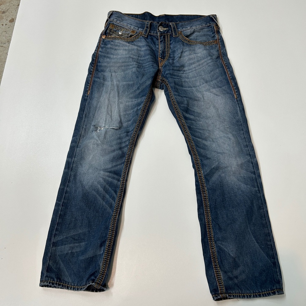 True Religion Big QT Old Multi Straight Leg Jeans Blue Mens 31 M2F859MB2